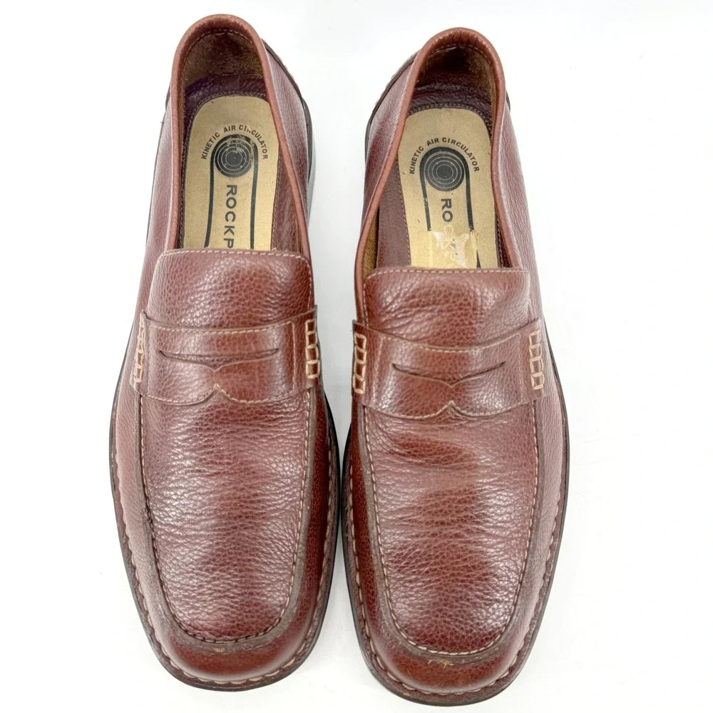Rockport Penny Loafers Mens 12M Brown Leather Kinetic Air Circulator Lightweight
